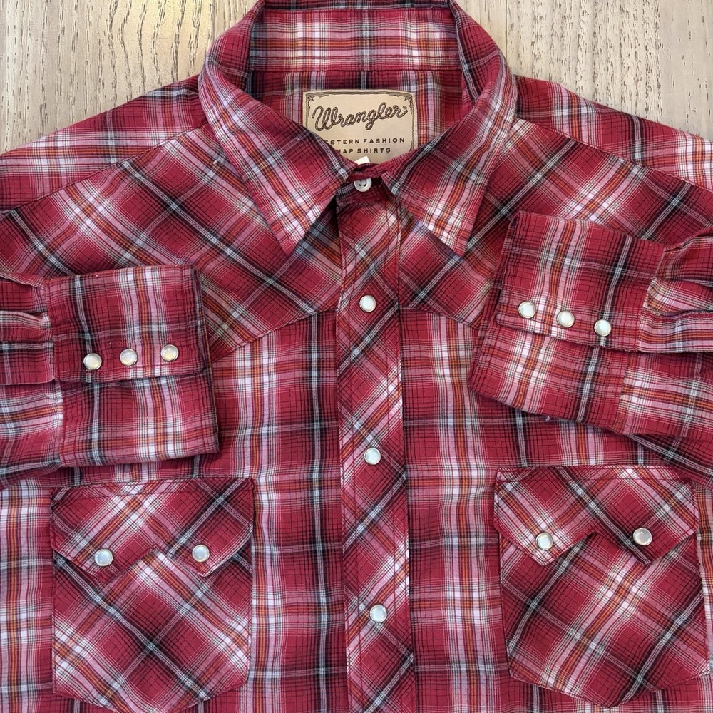 Wrangler Shirt Mens XL Red Plaid Western Pearl Snap Long Sleeve Cowboy Rodeo